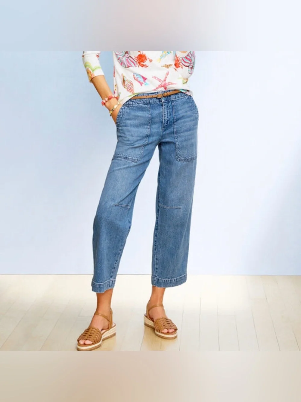 Talbot’s Linen Blend Straight Crop Utility Style Jeans Sz 6